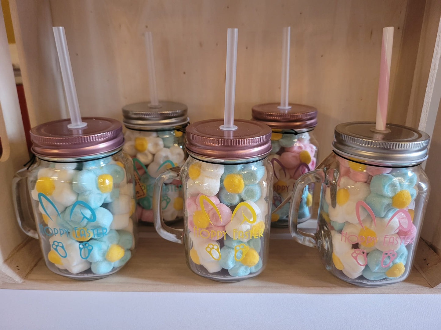 Personalised marshmallow filled glass drinking jar